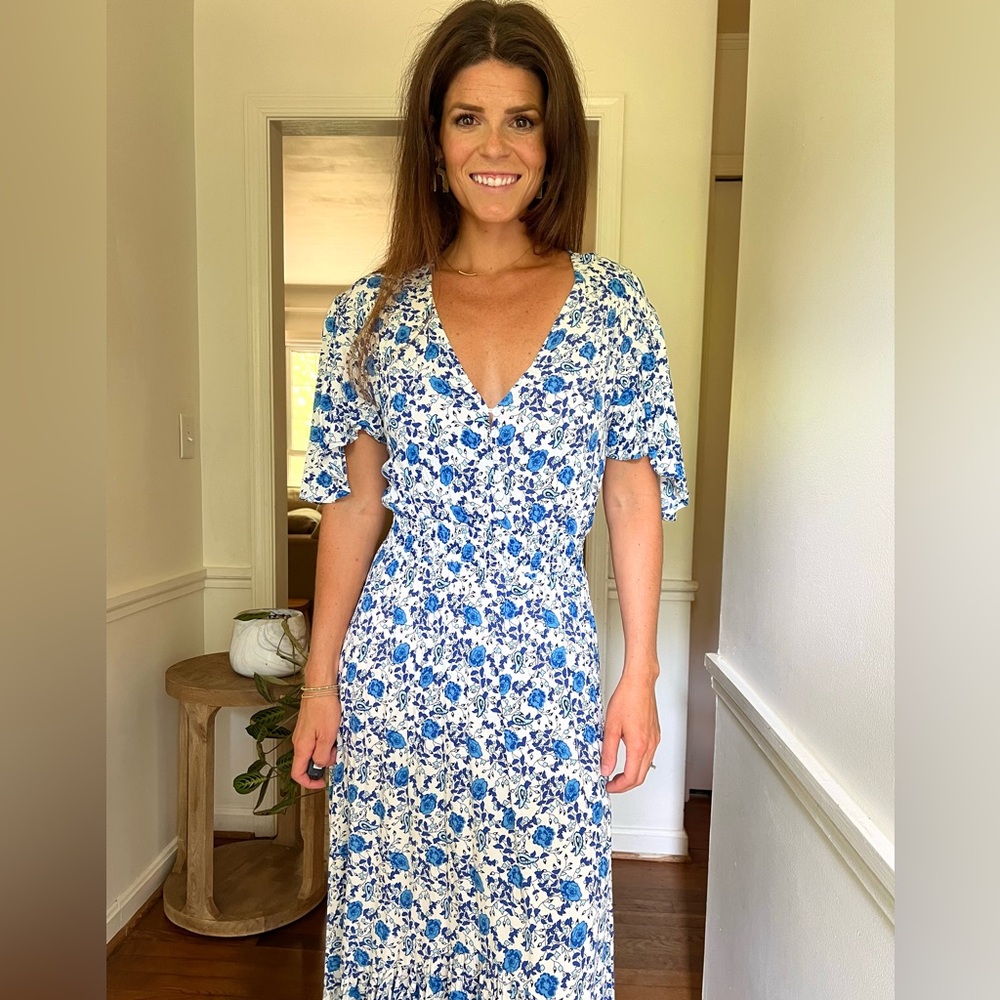 Abel the Label blue floral smocked dress size small